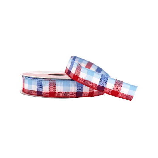5/8&#x22; x 12ft. Gingham Ribbon by Celebrate It&#xAE; Red, White &#x26; Blue